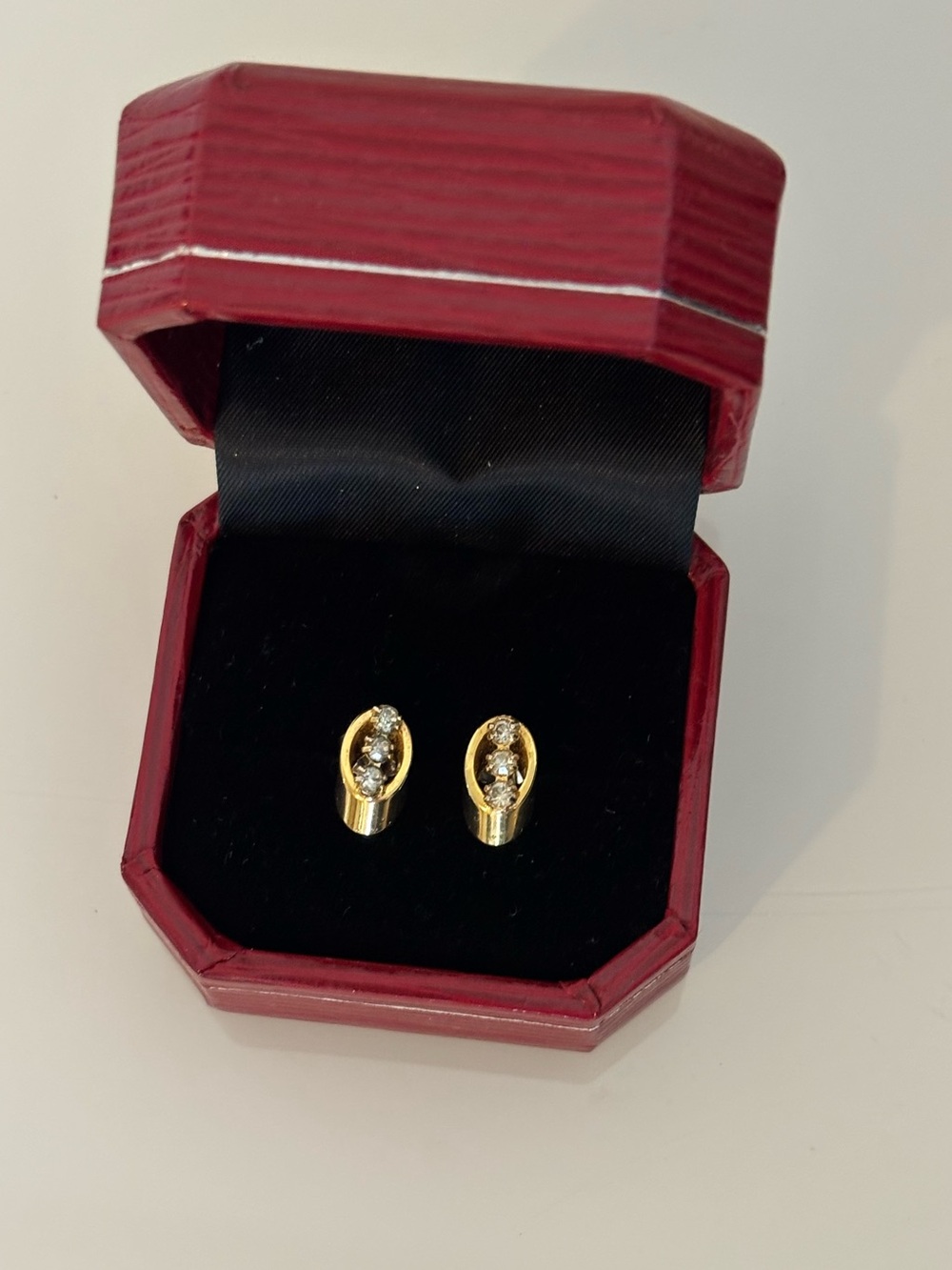 Vintage Gold Tone Oval Rhinestone Stud Earrings Petite Retro